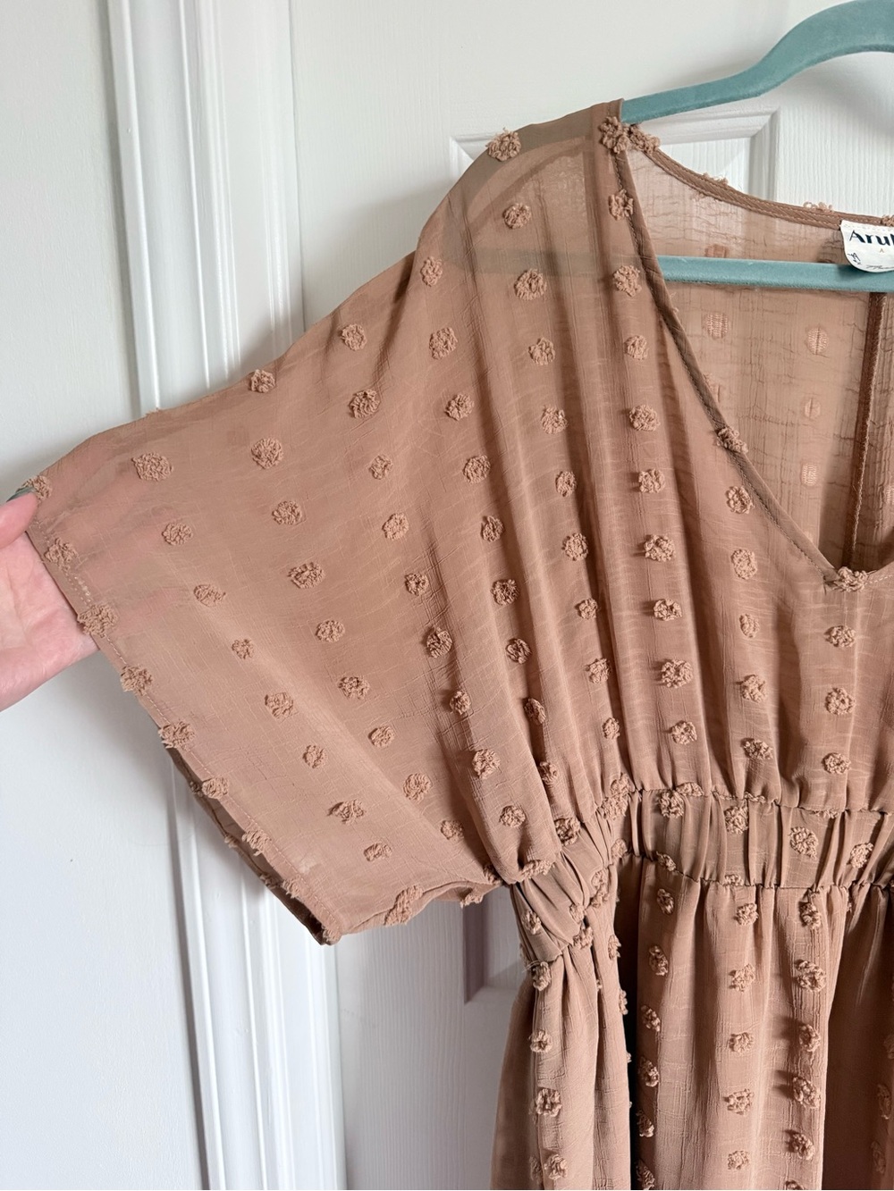 ARULA Apricot Boho Textured Maxi Dress Flutter Sleeve Cinch Waist Summer Dress - Picture 4 of 7